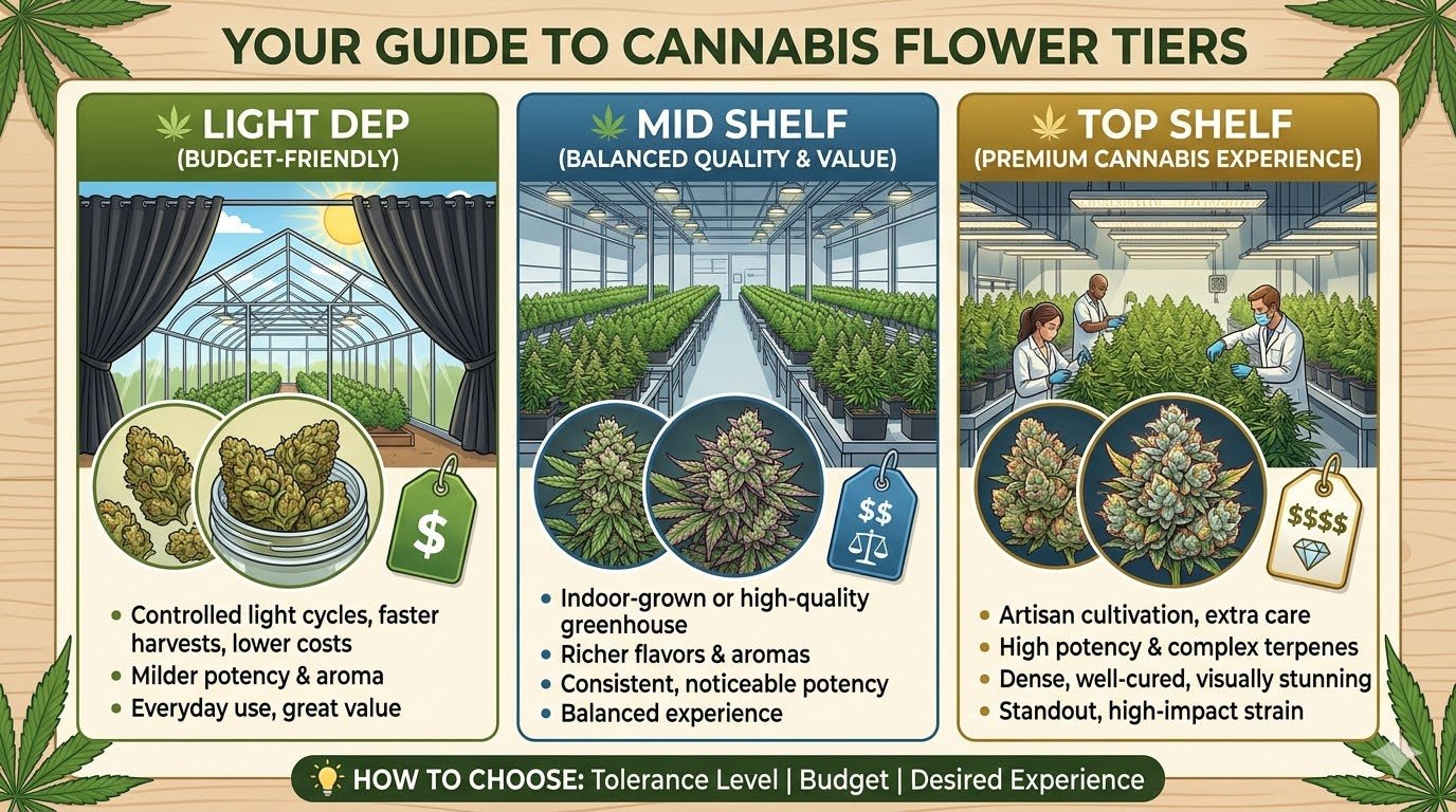 Light vs Mid vs Top Shelf — What’s the Difference? - The Green House 