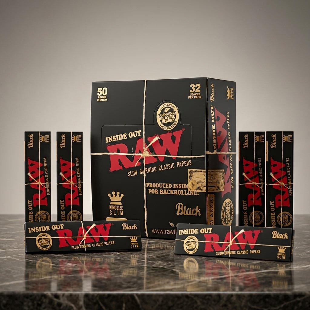 RAW Black Inside Out King Size Slim Rolling Papers - THCA - The Green House Houston